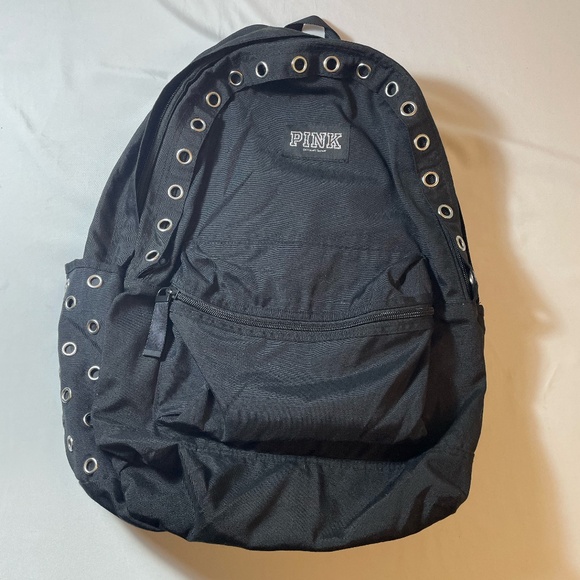 Victoria's Secret PINK Campus Backpack-Laptop Travel Book Bag Tote Black Grommet - Picture 2 of 5